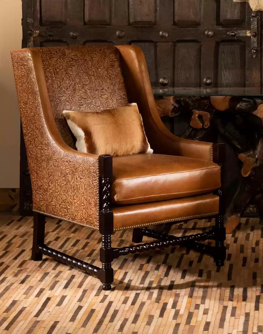 Cowboy Tool Leather Chair made in America with smooth and embossed top-grain leathers - Your Western Decor