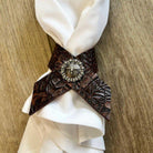 Cowboy Tool Leather Napkin Rings with longhorn concho - handmade in Oregon by Your Western Decor