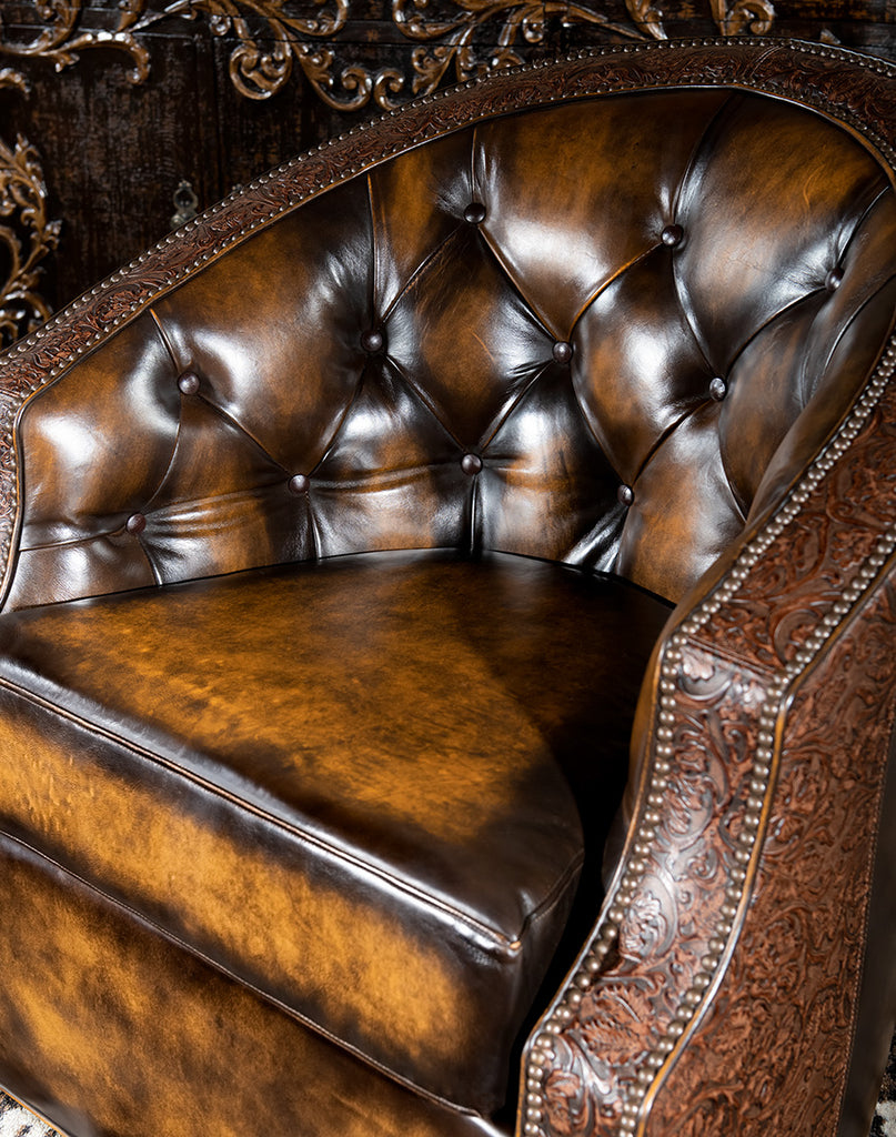 Cowboy Western Leather Swivel Chair - Your Western Decor