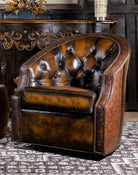 Cowboy Western Leather Swivel Chair - Your Western Decor