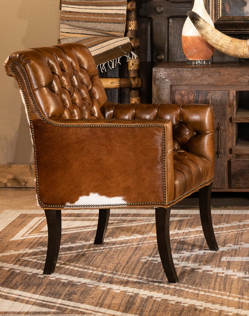 Cowhide & Leather Tufted Chair Side - American made home furnishings - Your Western Decor