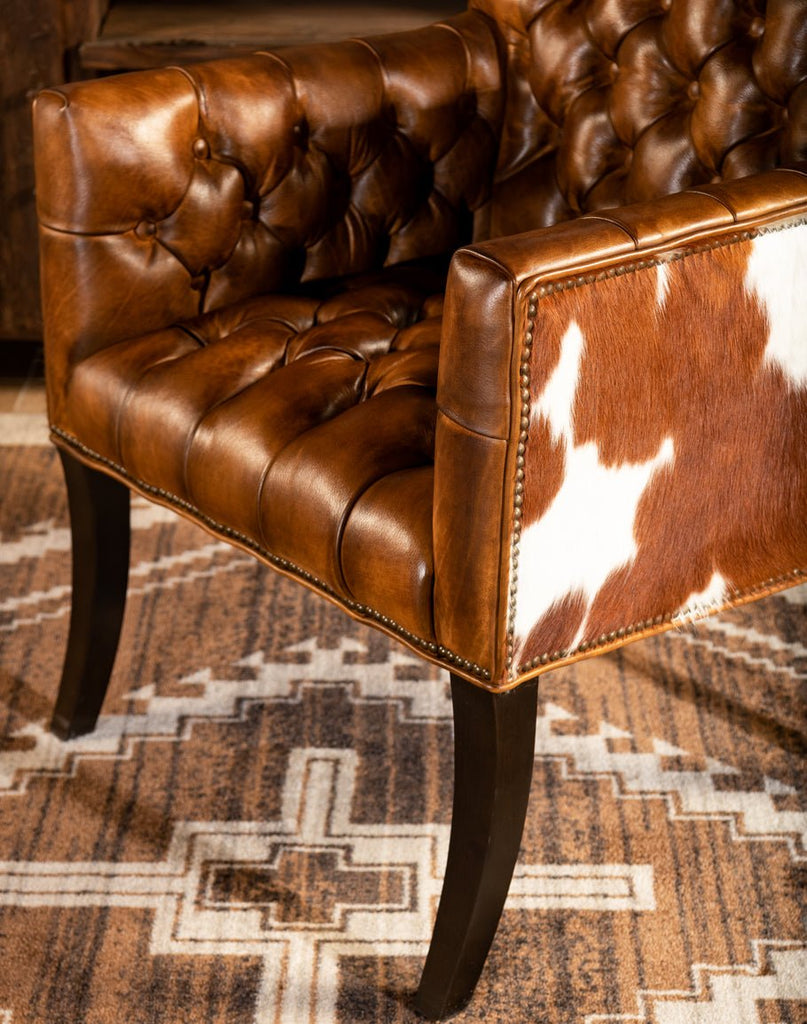 Cowhide & Leather Tufted Chair Detail - American made home furnishings - Your Western Decor
