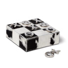 Black and white Cowhide Cube Tic Tac Toe Game with silver metallic pieces - Your Western Decor