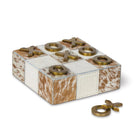 Brown and white Cowhide Cube Tic Tac Toe Game with gold metallic pieces - Your Western Decor