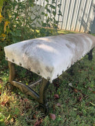 western cowhide dining bench with rustic farmhouse bench seating USA made