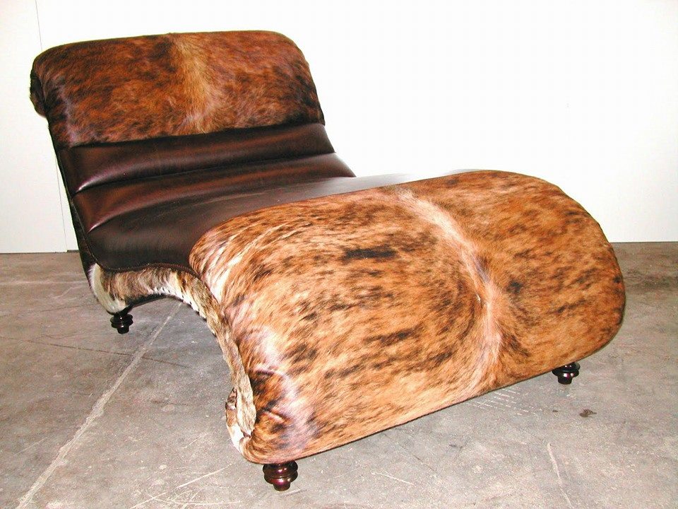 Custom made Ranchers Chaise Lounge in smooth leathers and cowhide - Your Western Decor