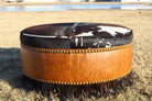 Custom handmade leather and cowhide ottoman with fringe 