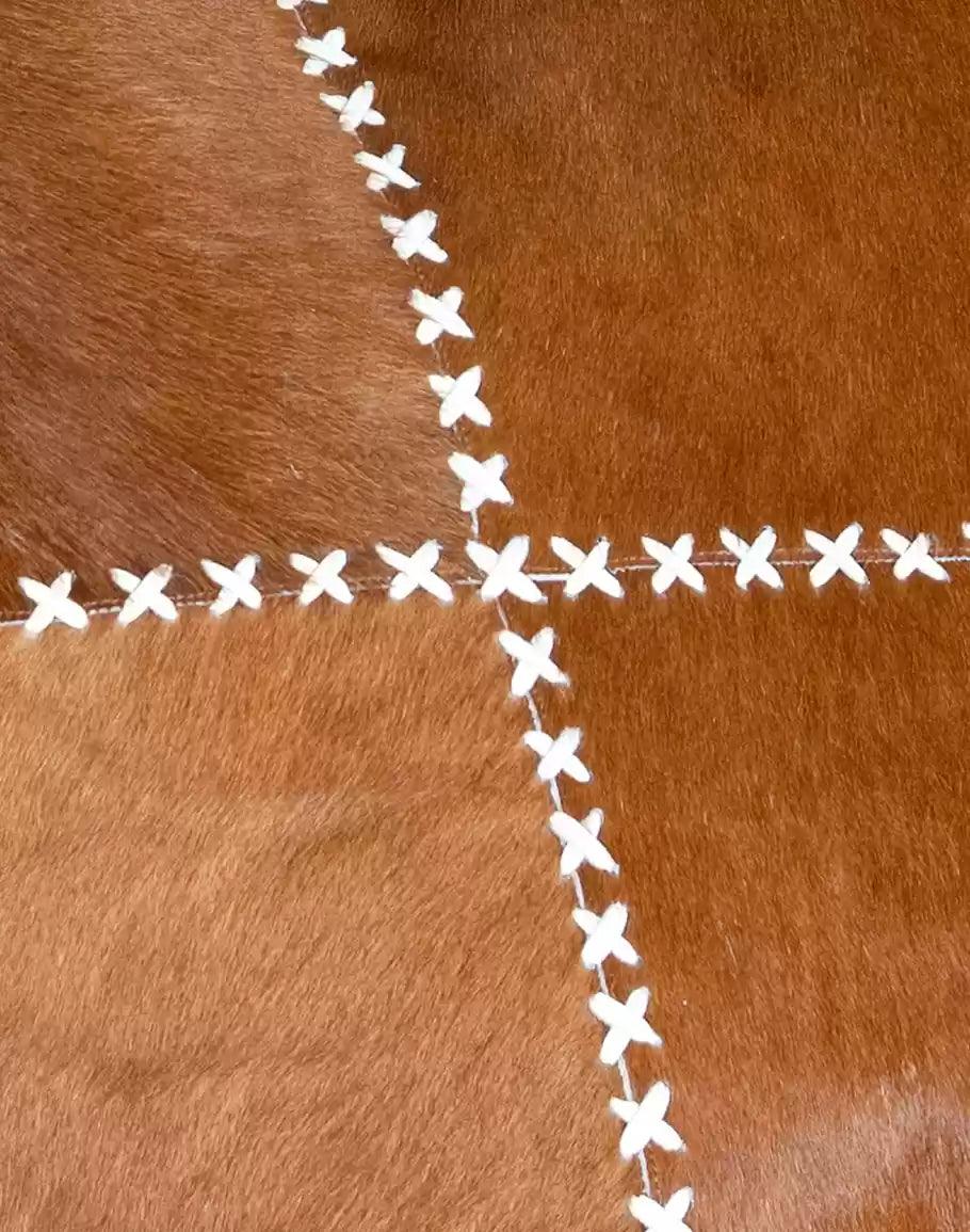 Elegant Cowhide Stitch Pillow in Brown Hide detail - Your Western Decor