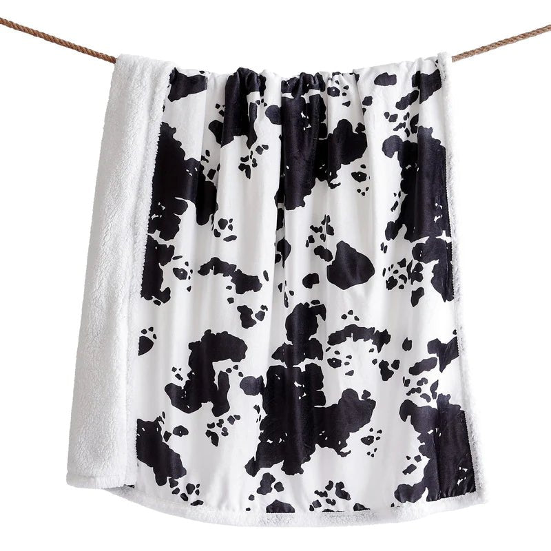 Black and white cowhide print sherpa throw blanket - Your Western Decor