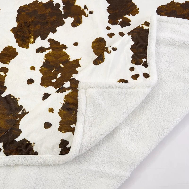 Brown and white cowhide print sherpa throw blanket - Your Western Decor