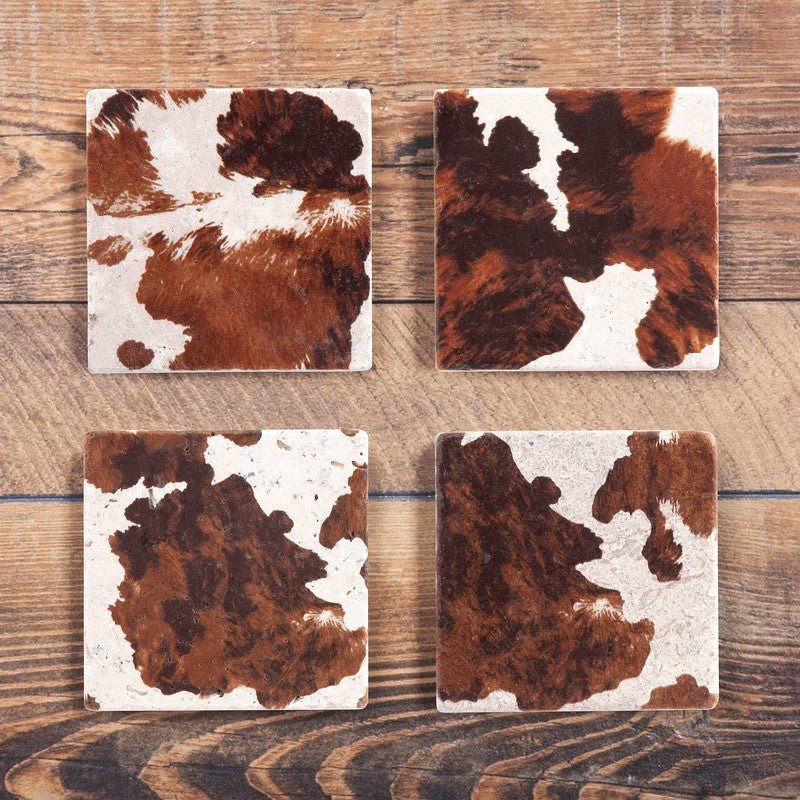 Cowhide Print Travertine Coasters - Your Western Decor