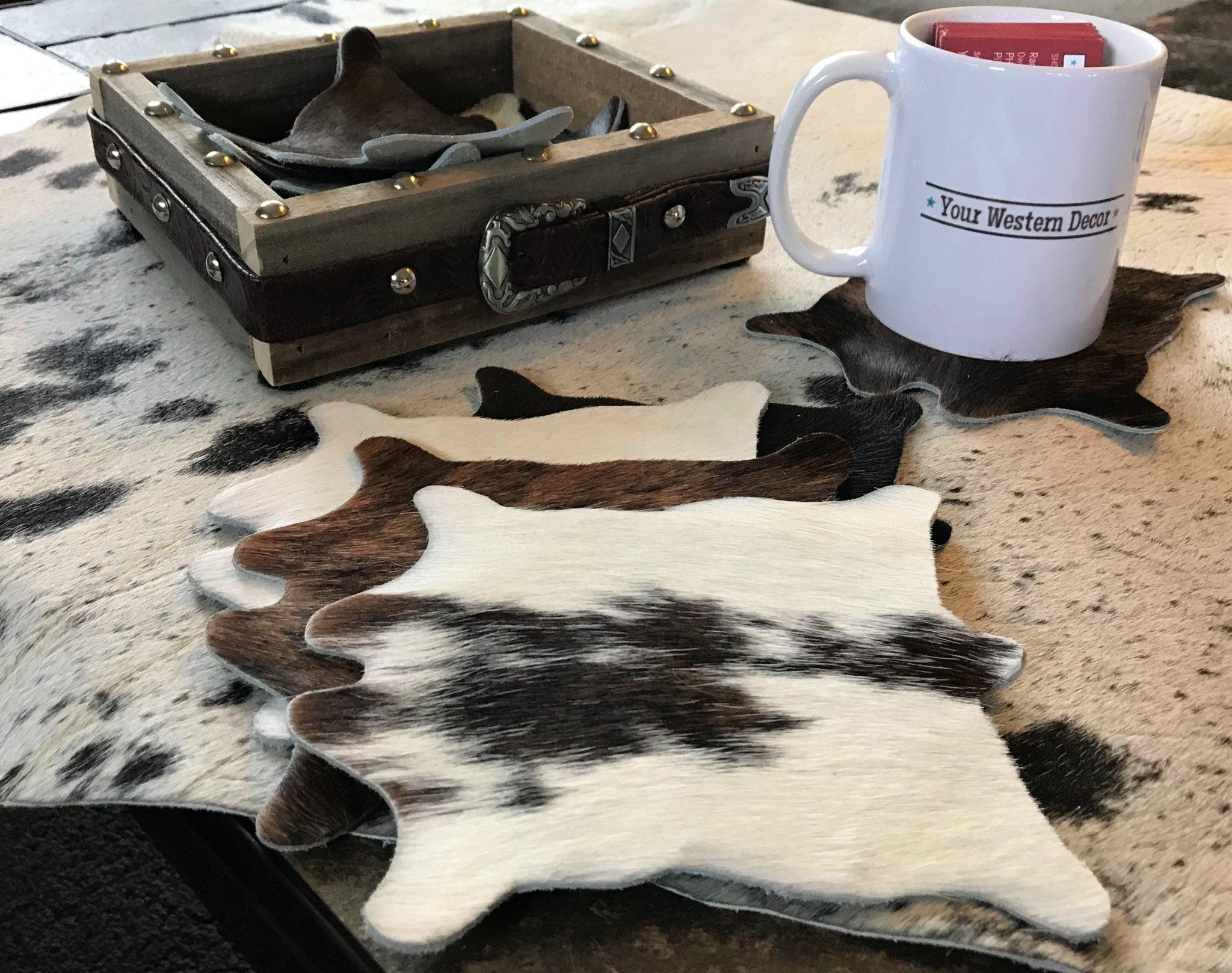 Cowhide coasters set. Made in the USA. Your Western Decor.