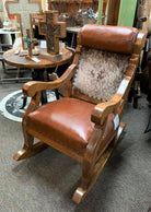 Cattle Baron Cowhide and Leather Rocking Chair made in the USA - Your Western Decor