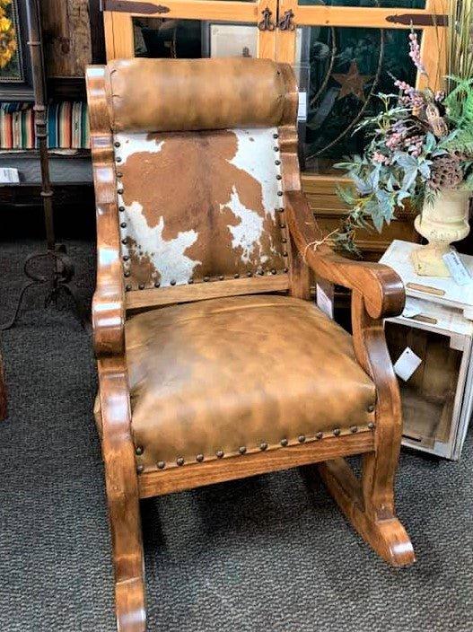 Cattle Baron Cowhide and Leather Rocking Chair made in the USA - Your Western Decor