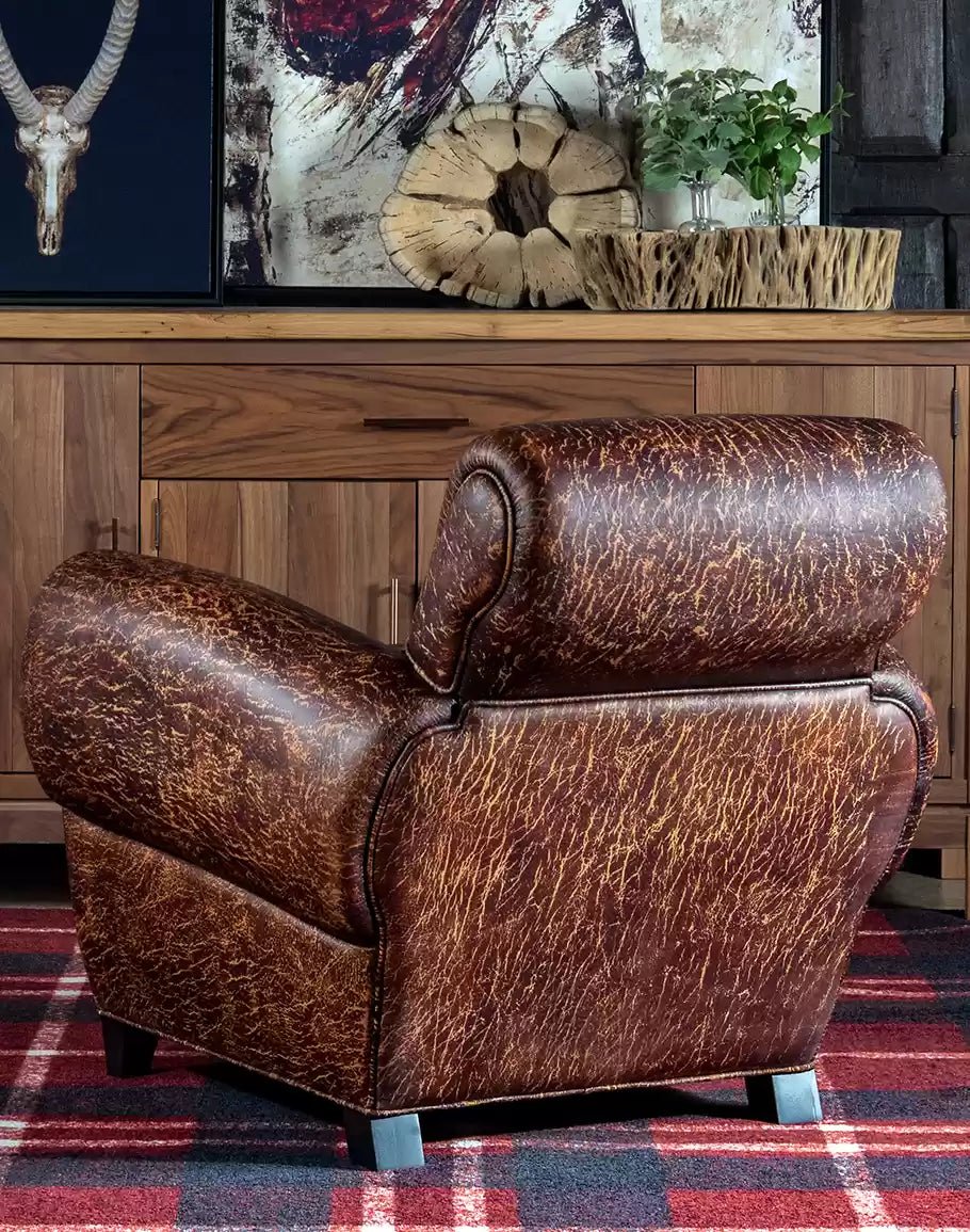 Crackled Leather Cigar Chair Back - Your Western Decor