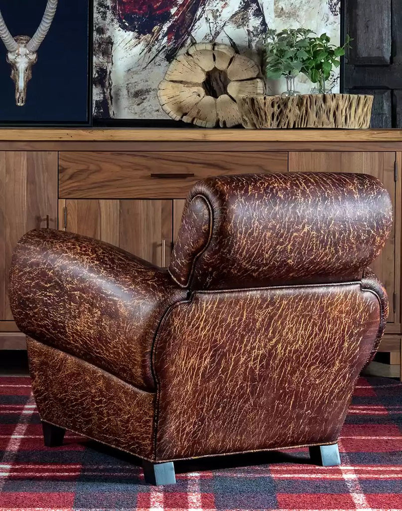 Crackled Leather Cigar Chair Back - Your Western Decor