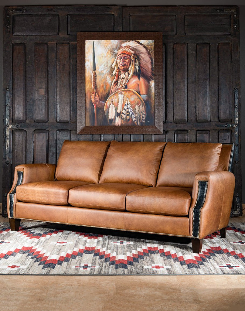Croc Accent Leather Sofa - Western Living Room Furniture - Your Western Decor