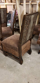 Custom leather dining chair with fringe and croc floral mocha leathers - made in the USA - Your Western Decor