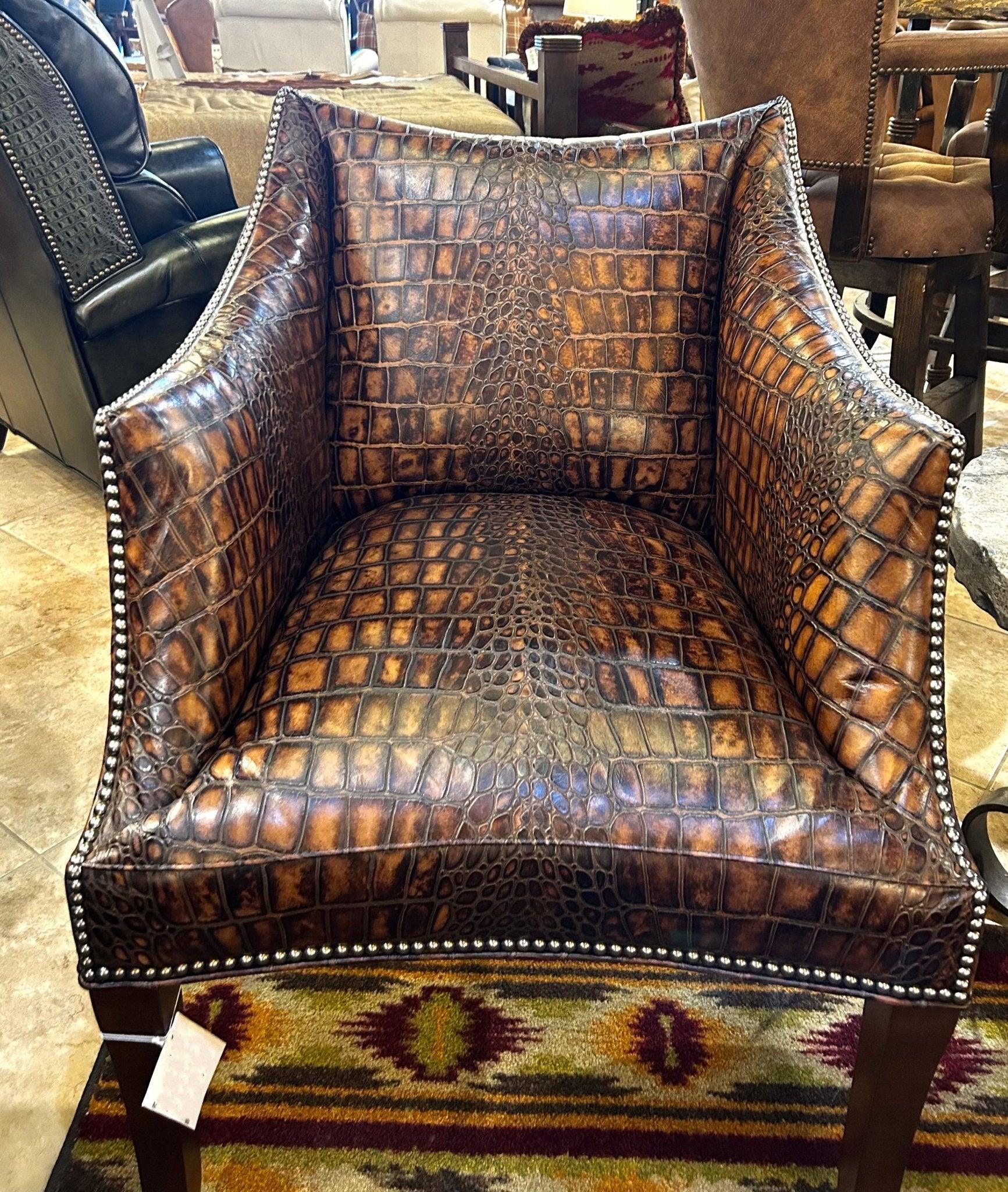 American made croc embossed leather accent chair - Your Western Decor