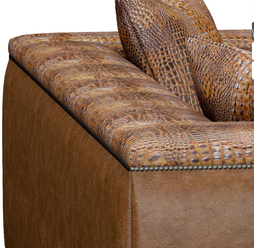 Jeremiah Croc and smooth leather American made sofa - Your Western Decor