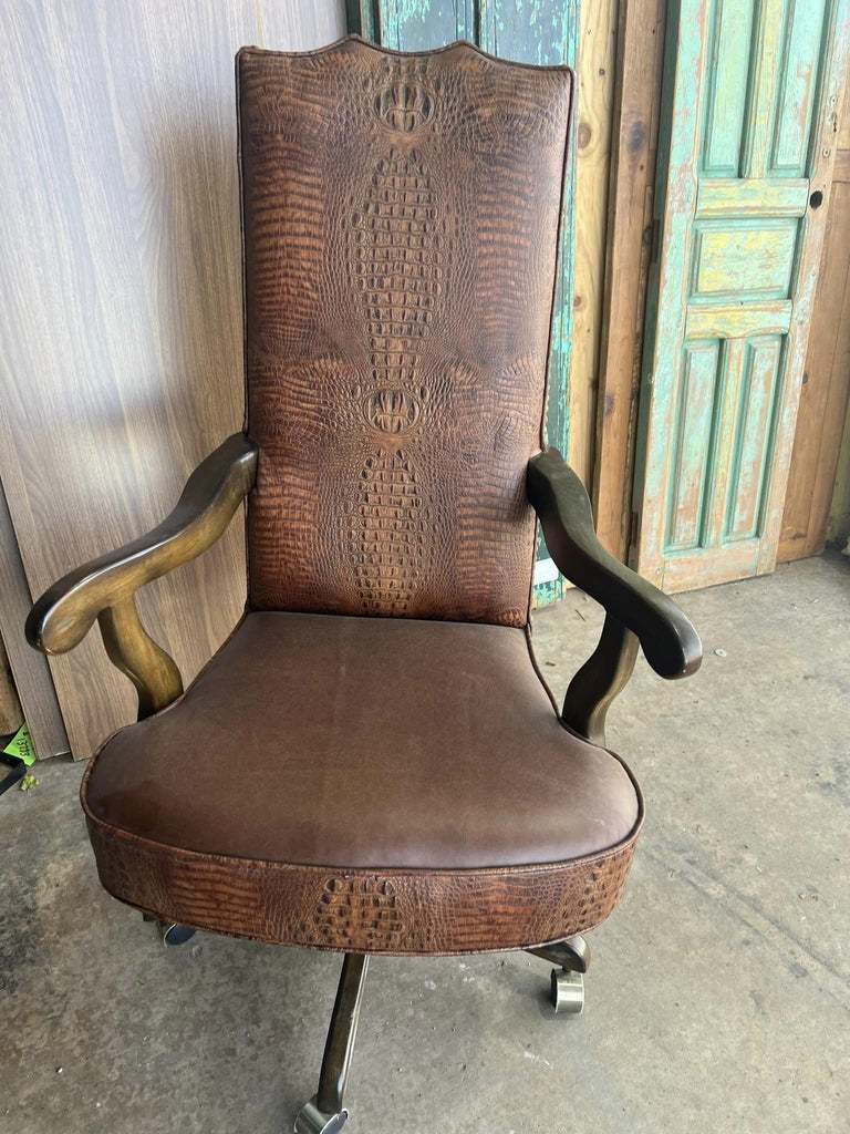 Saddle Croc Leather Western Office Chair made in the USA - Your Western Decor