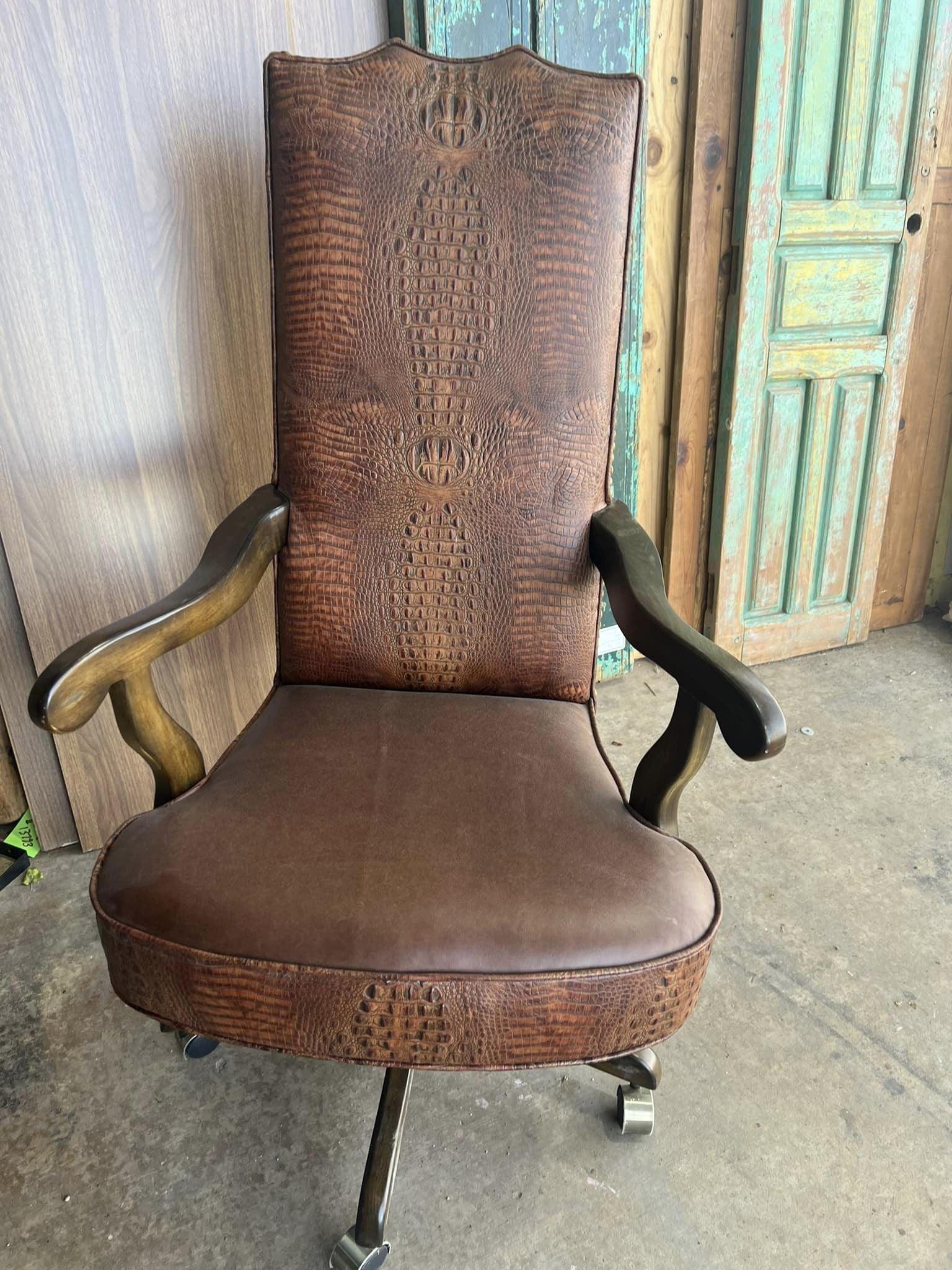 brown croc embossed leather custom made executive western office chair 