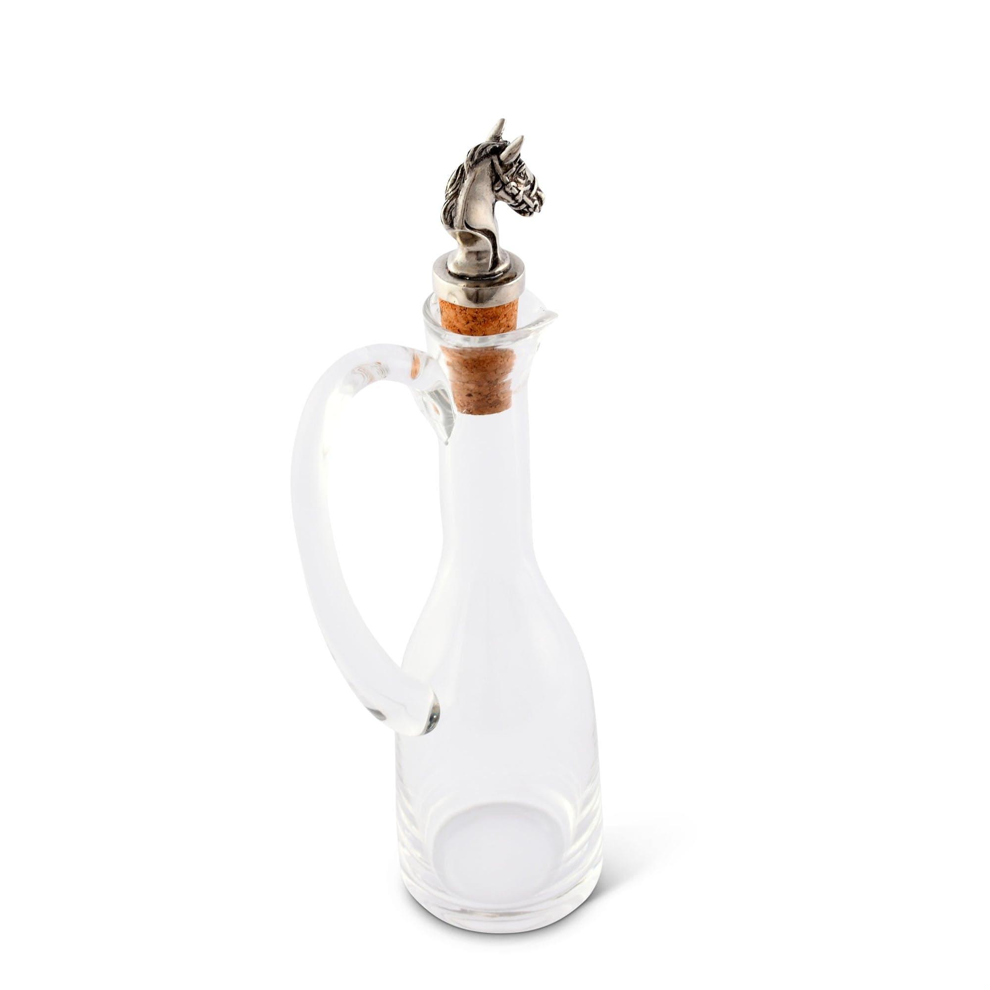 Glass cruet bottle with pewter horse head cork stopper - Your Western Decor