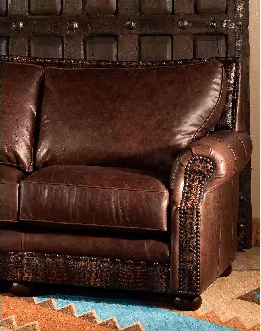 American made Croc Detail Curved Leather Sofa - Your Western Decor