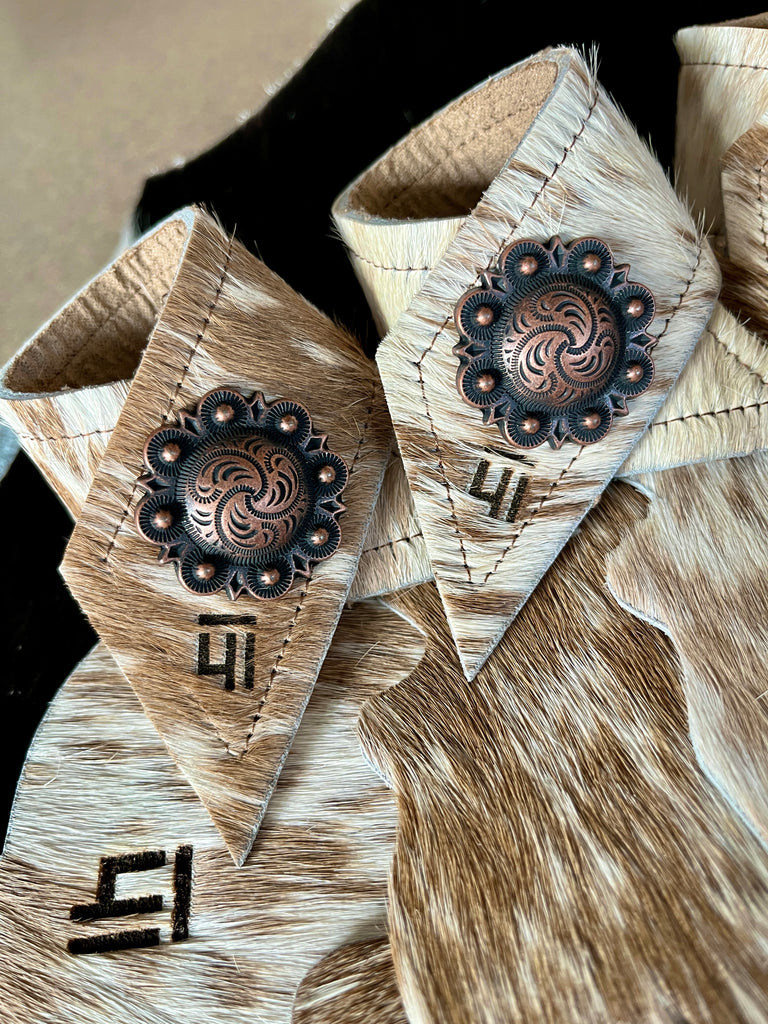Custom branded cowhide concho napkin rings - Handmade in Oregon by Randee McKague, Your Western Decor