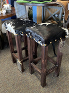 Custom Brisbane barstools with tri color cowhide upholstery