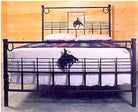 custom cowboy bed frame hand forged western iron bed with bronc design USA made rustic ranch bedroom furniture