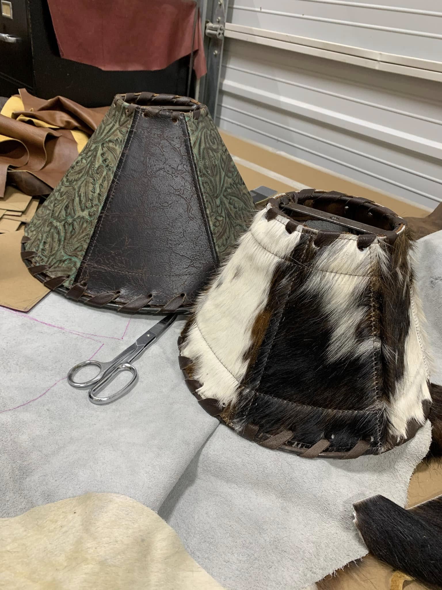 custom made leather and cowhide lamp shades