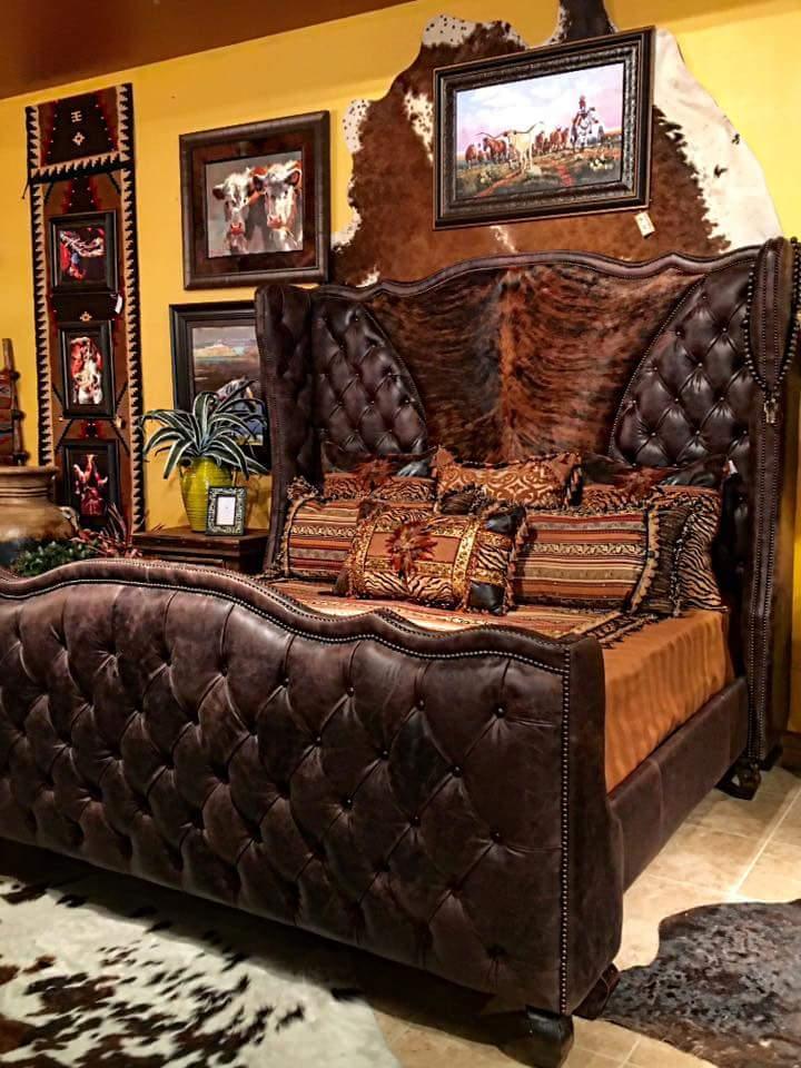 Custom Leather & Cowhide Western Bed - Your Western Decor