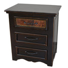 Distressed black nightstand with 3 drawers top drawer in brindle cowhide, iron hardware - Your Western Decor