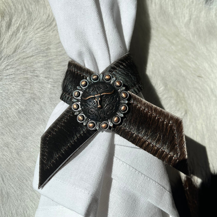 Dark Brown Cowhide Concho Napkin Rings handmade in Oregon by Your Western Decor