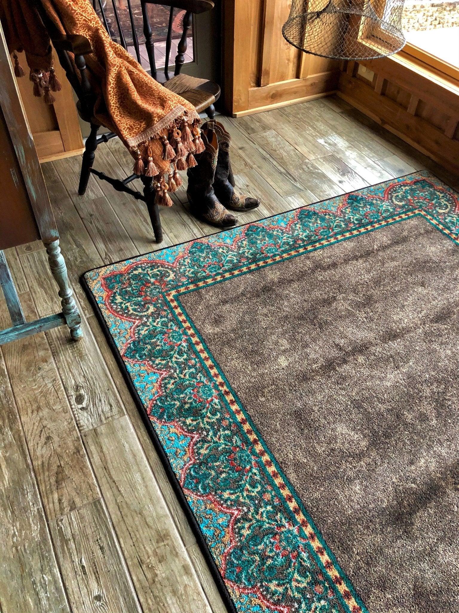 Chocolate &amp; Turquoise ~ Elegant Western Rugs | Western Area Rug 