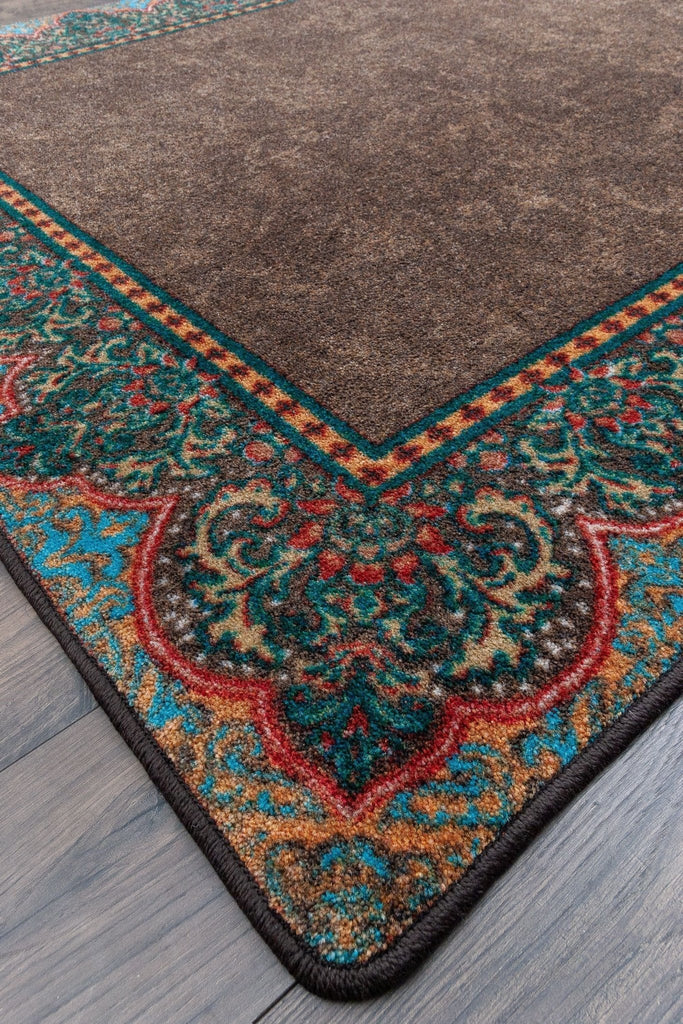 Chocolate & Turquoise ~ Elegant Western Rug corner detail - made in the USA - Your Western Decor