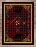 Deep woods black red buffalo check rug with bears, pine cones and acorns made in the USA - Your Western Decor