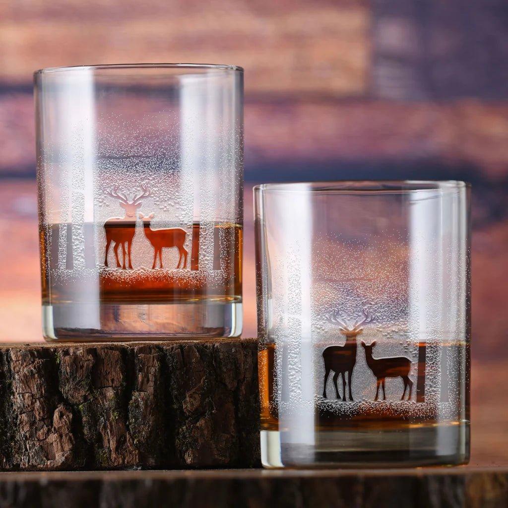 Etched Deer in Forest Whiskey Glass Set - Your Western Decor