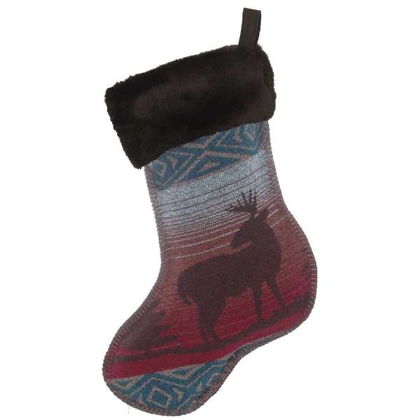 Deer meadow Christmas stocking with faux fur black cuff - Made in the USA - Your Western Decor