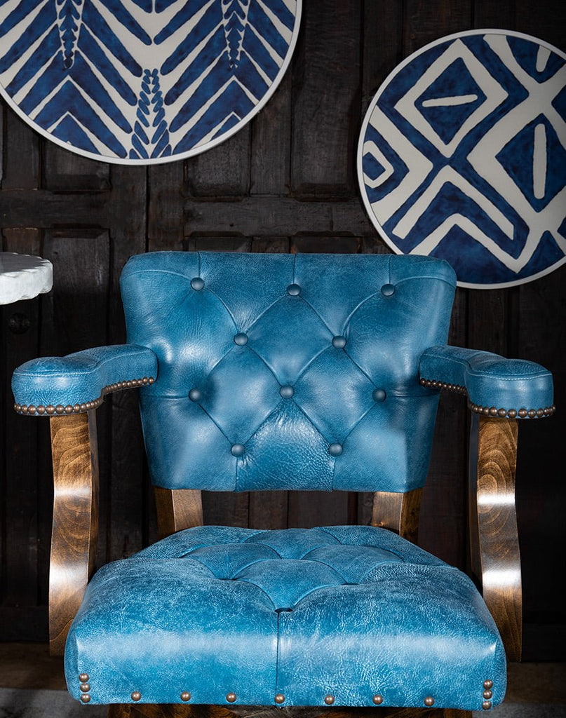 Denim Blue Leather Western Bar Chair - Your Western Decor