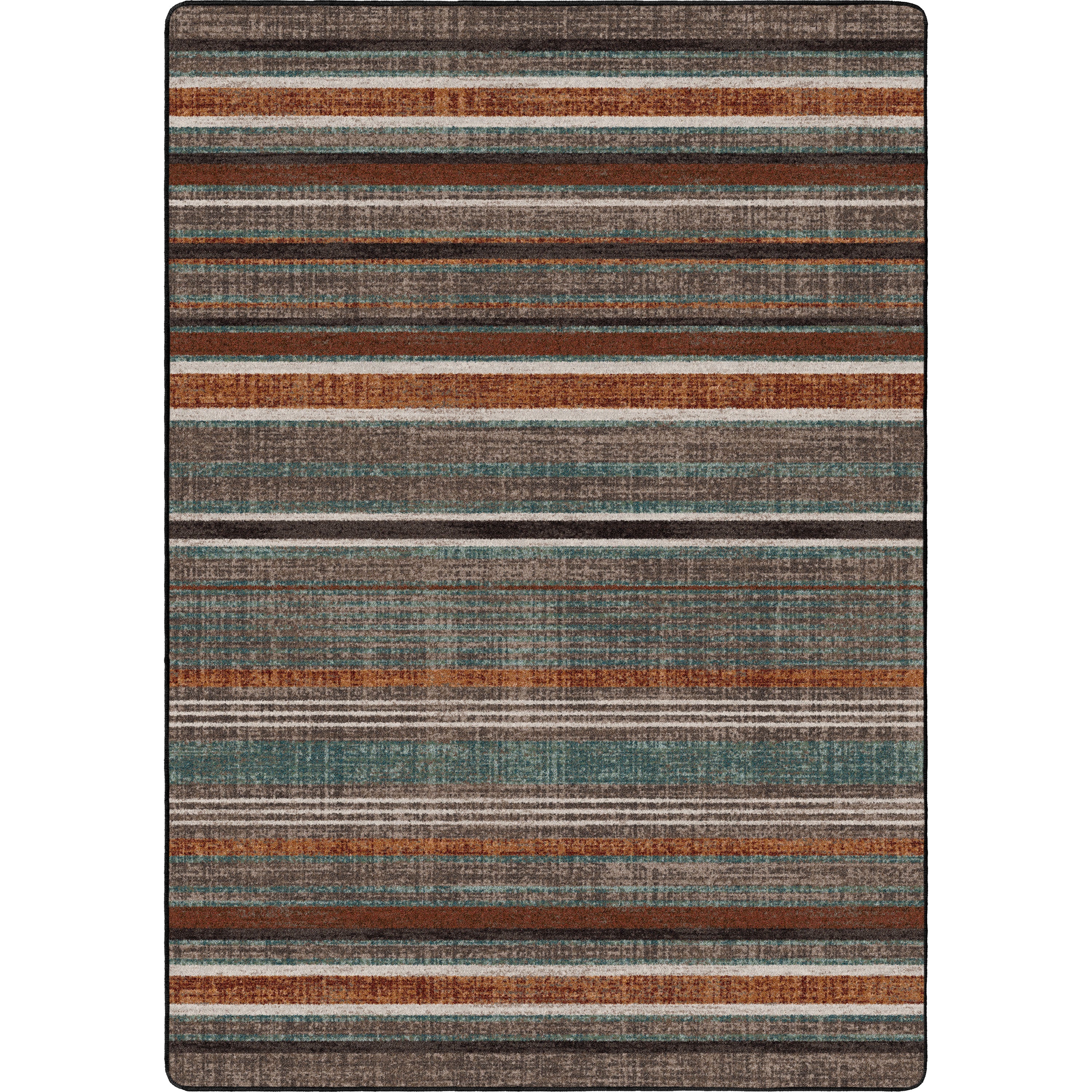 American made Desert Hues Area Rug in stripes of browns, white, green, grey, and terra cotta - Your Western Decor