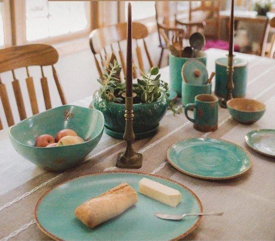 Desert Patina turquoise ceramic dinnerware set and canisters 