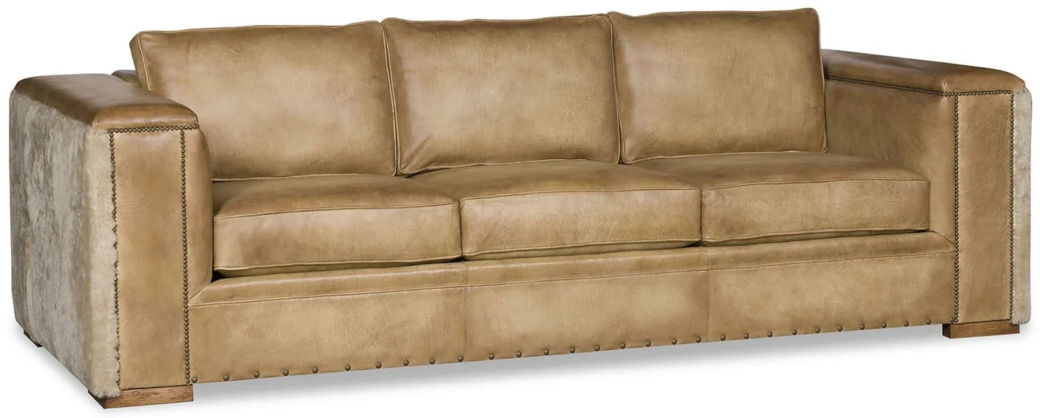American made leather and sherpa Palomino Panache Leather Sofa - Your Western Decor