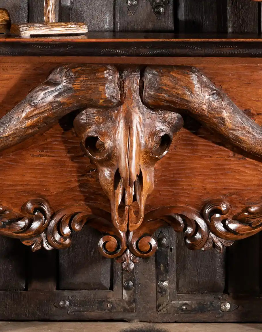 Hand carved Safari Buffalo Carved Console Table detail - Your Western Decor