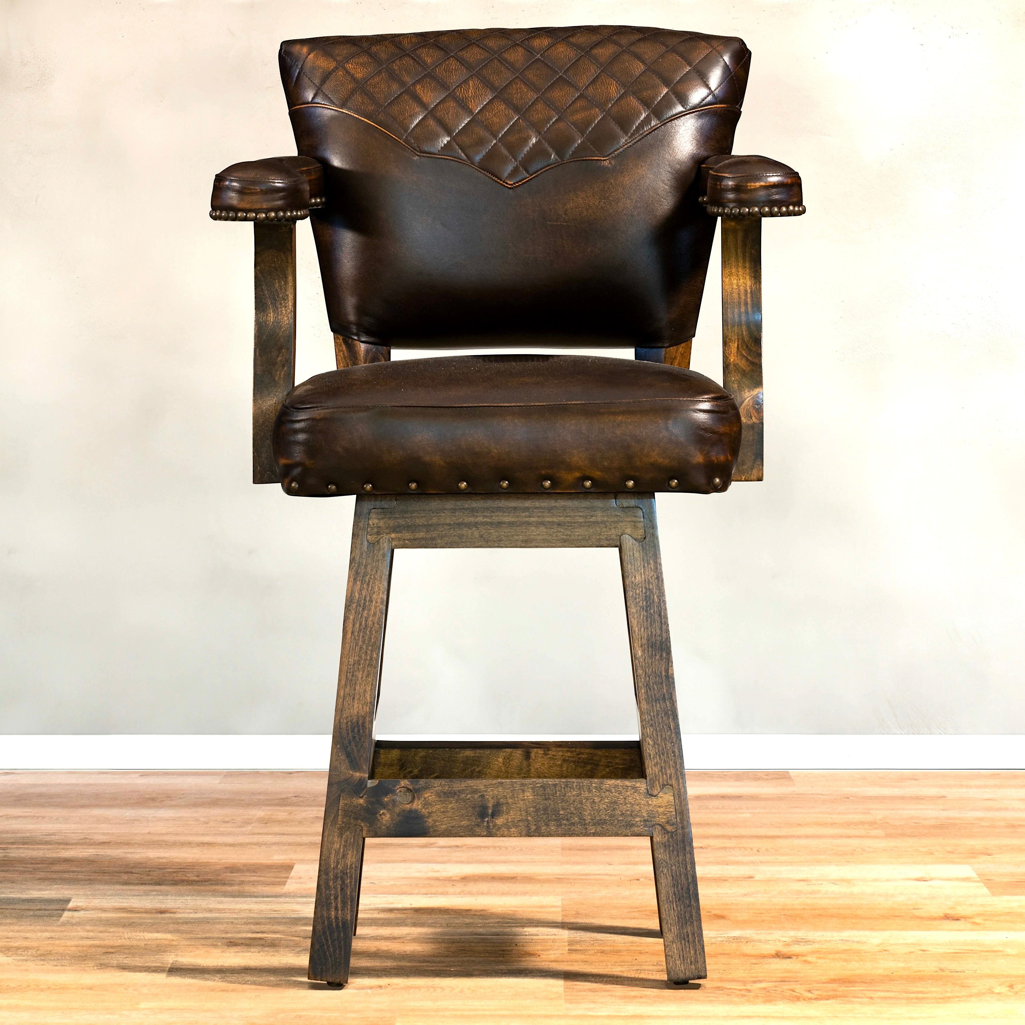 Diamond Yoke Brown Leather Swivel  Bar & Counter Stools custom made in the USA -  Your Western Decor