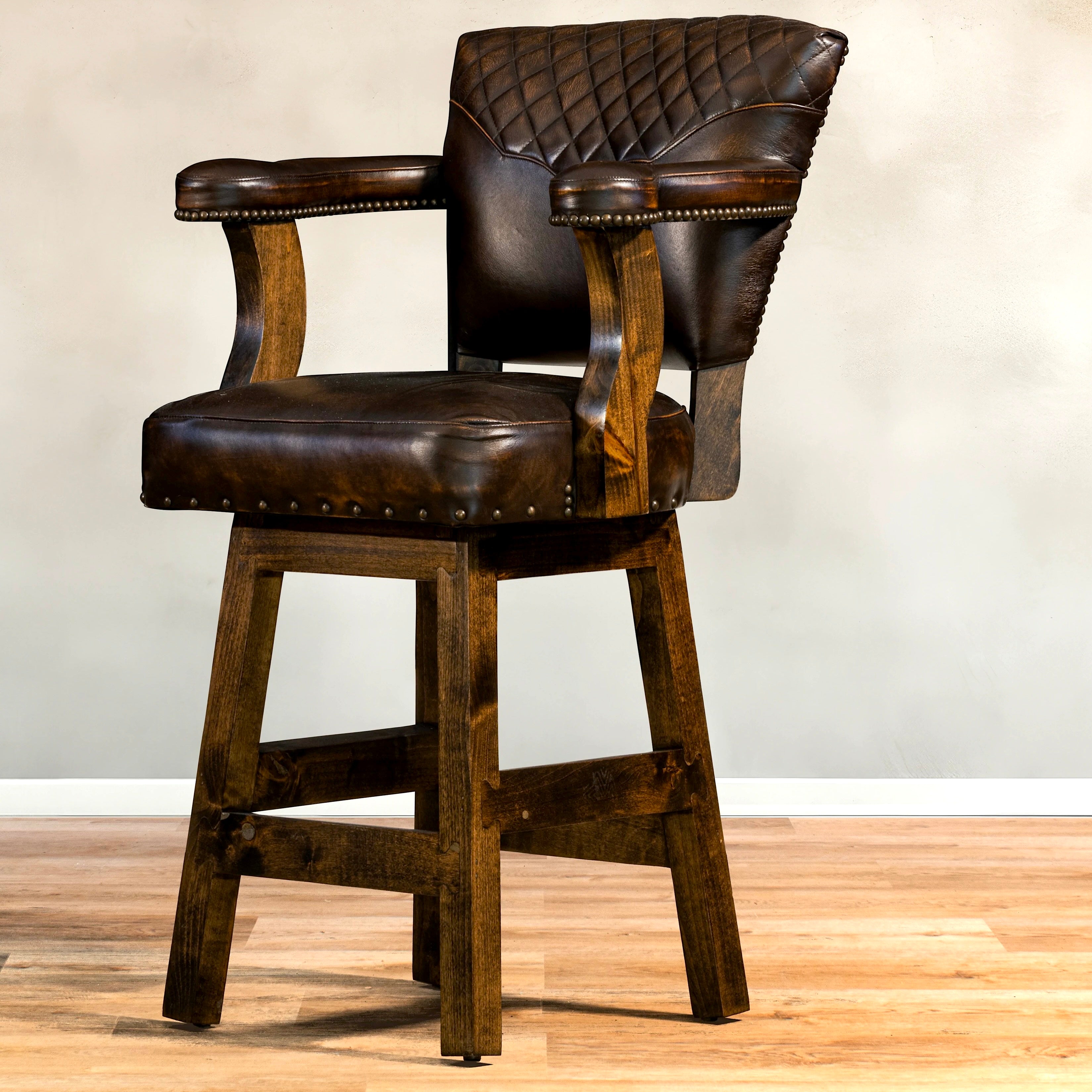 Diamond Yoke Brown Leather Swivel  Bar & Counter Stools custom made in the USA -  Your Western Decor