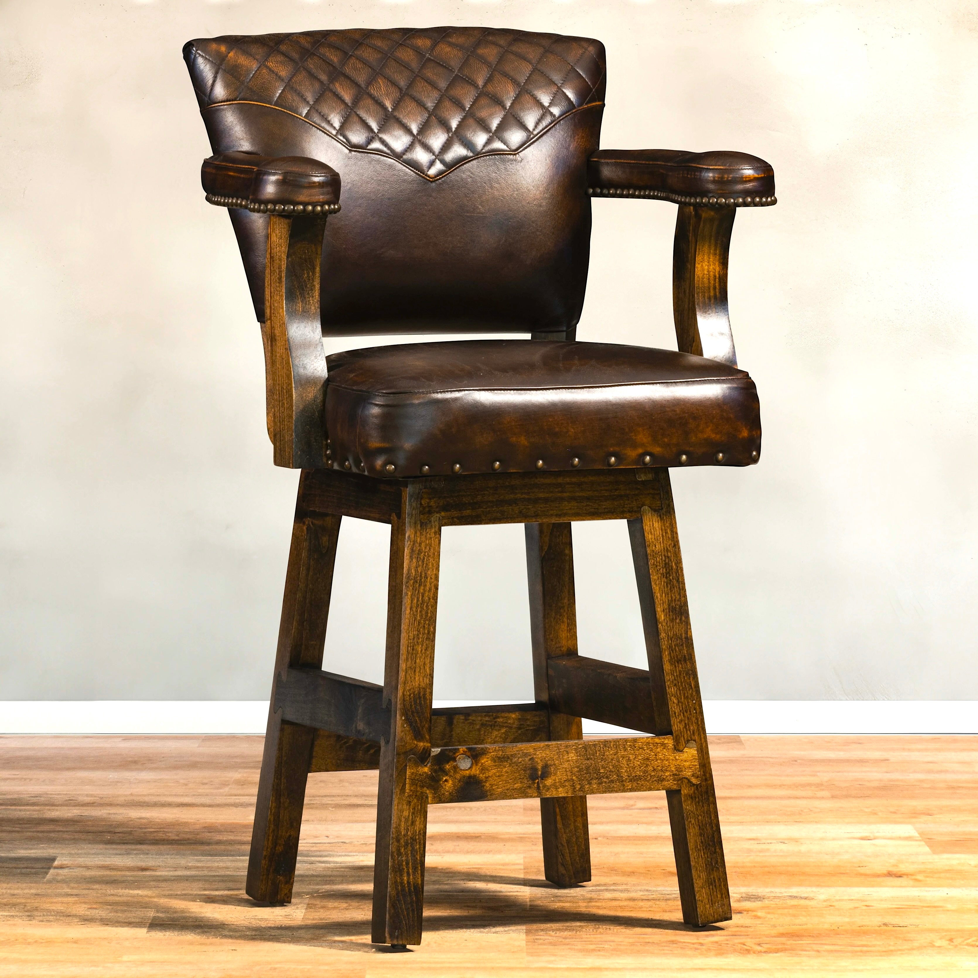 Diamond Yoke Brown Leather Swivel  Bar & Counter Stools custom made in the USA -  Your Western Decor