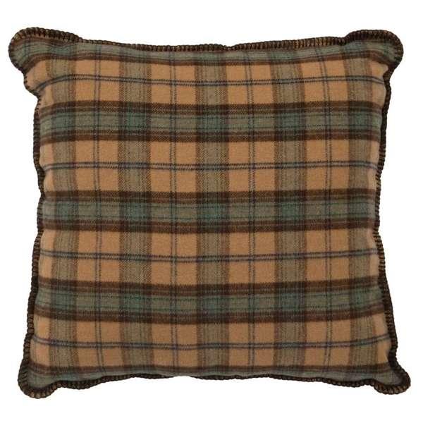Plaid pillow with brown and green pattern on a white background made in the USA with Dillon plaid fabric - Your Western Decor