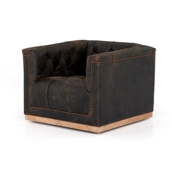 Distressed black Maxine Distressed Tufted Swivel Chair - Your Western Decor